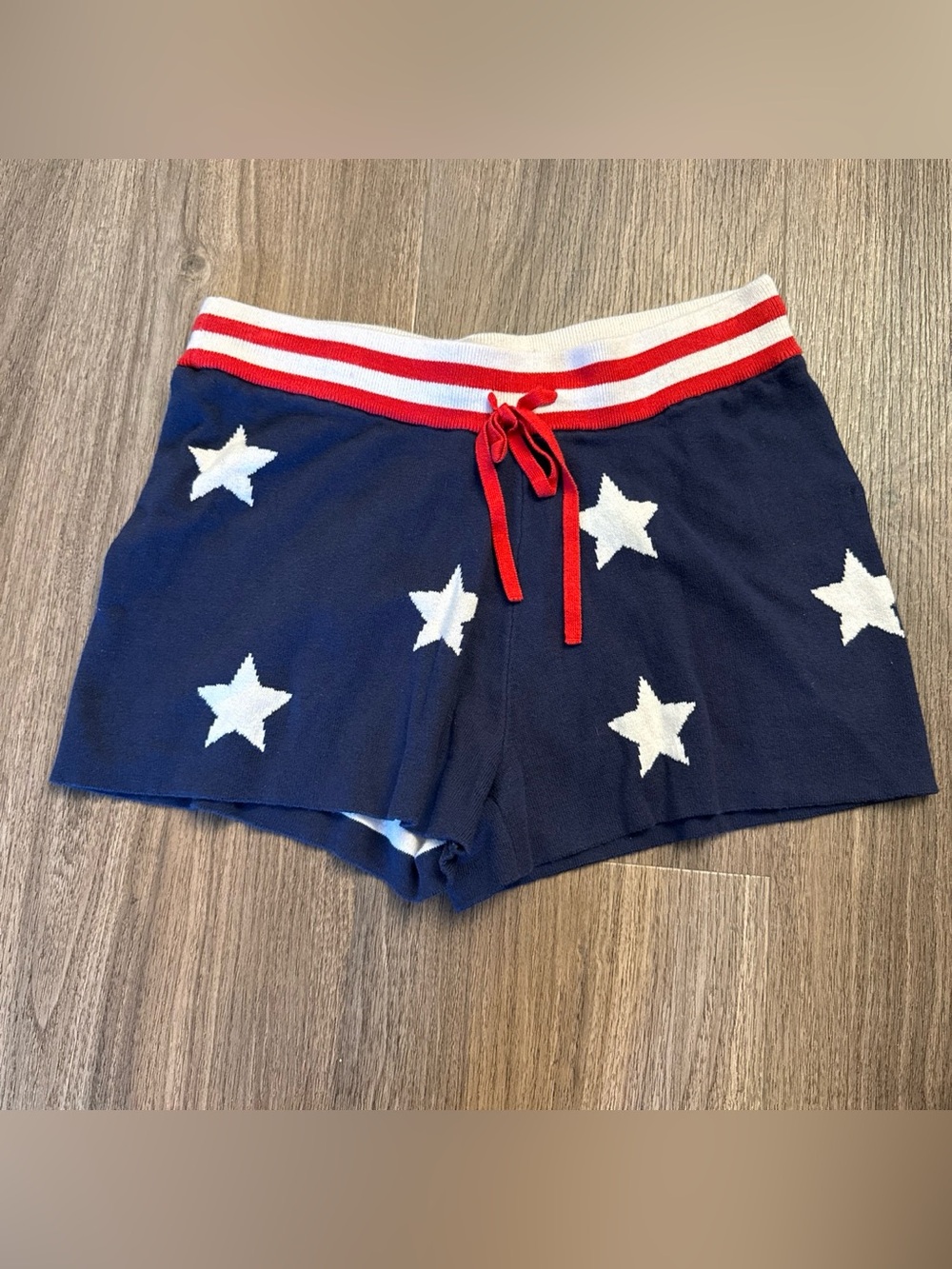 Beach Riot Navy Star Knit Shorts with Red Stripe Waistband